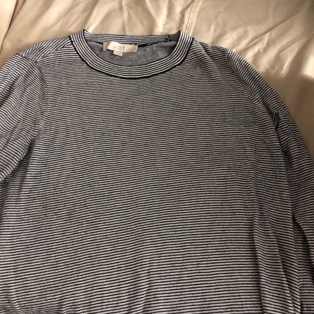 Loft Navy White Striped Sweater Size M